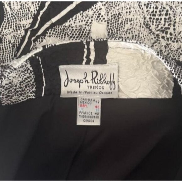 Vintage JOSEPH RIBKOFF Full Zip Jacket Blazer Size 12 Black White Lined Textured - Picture 3 of 8